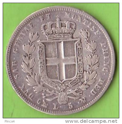 REGNO DI SARDEGNA CARLO ALBERTO  5 LIRE 1833 GENOVA - Piemont-Sardinien-It. Savoyen