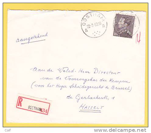 848A Op Aangetekende Brief Met Cirkelstempel OOSTHAM - 1936-1951 Poortman