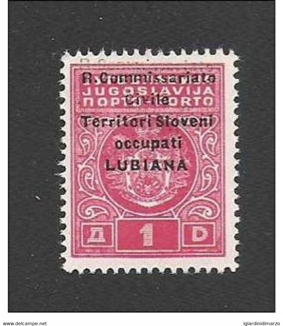 LUBIANA - OCCUPAZIONE -1941: Segnatasse, Valore Nuovo S.T.L. Da 1 D. VARIETA' Soprastampa Senza Rombi-NOT CERTIFICATE  . - Lubiana