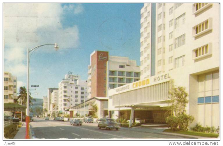 Collins Avenue, Miami Beach FL, Architecture, Autos, On 1950s Vintage Postcard - Miami Beach