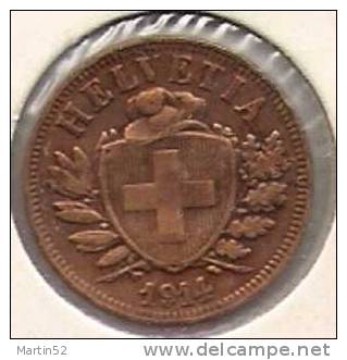 Schweiz Suisse: 2 Rappen / Cents  1914  (Bronze O 20mm, 3g)  -vz /- Xf  Gereinigt - Nettoyée - Cleaned - 2 Centimes / Rappen