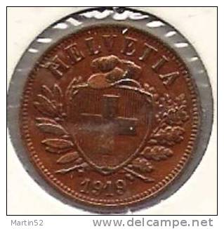 Schweiz Suisse: 2 Rappen / Cents  1919  (Bronze O 20mm, 3g)  -vz /- Xf  Gereinigt - Nettoyée - Cleaned - 2 Rappen