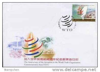 FDC Taiwan 2003 Accession To WTO Stamp Candle Map Trade Coin Oil Factory - FDC