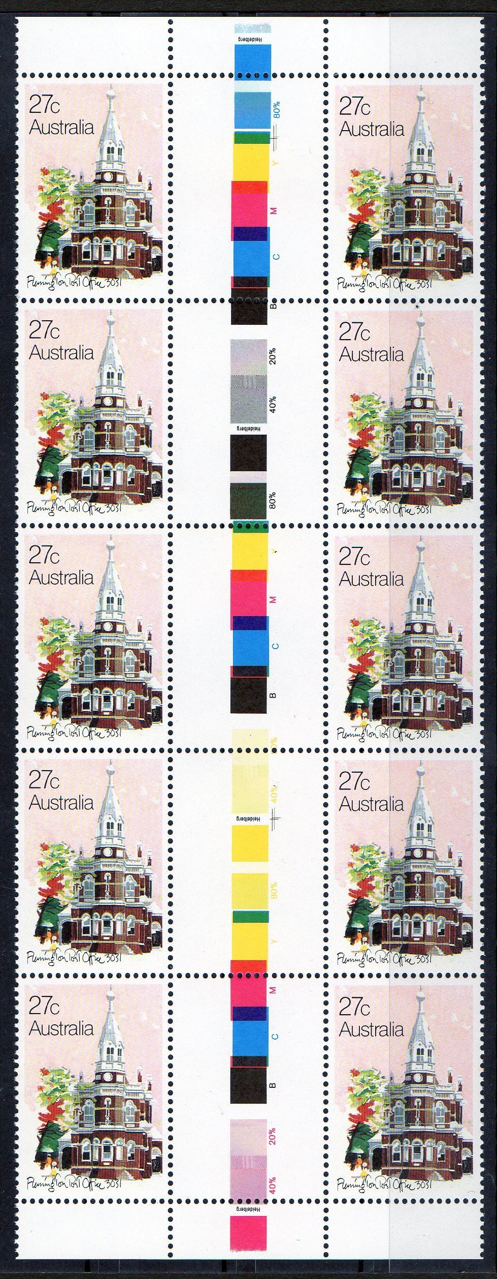 Australia 1982 Post Offices 27c Flemington MNH Gutter Block Of 10 - Mint Stamps