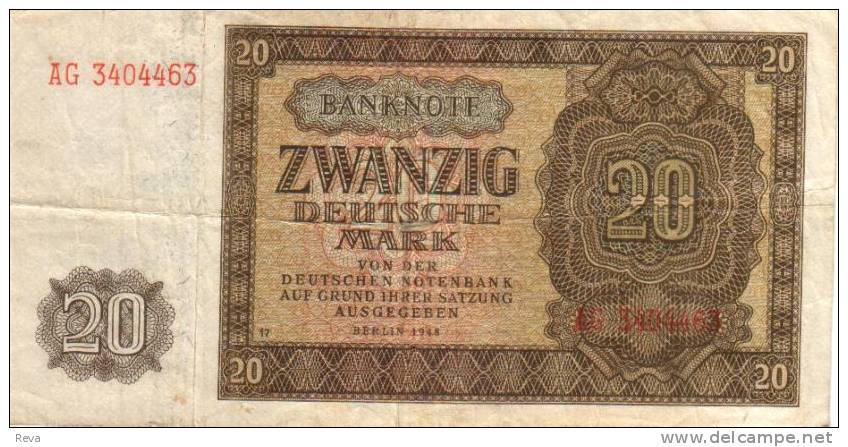 GERMANY EAST(?) 20 MARK BROWN MOTIF FRONT & BACK  DATED 1948  P13 READ DESCRIPTION !! - 20 Mark