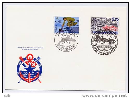 FDC 1er Jour Société Internationale De Sauvetage Du Lac Léman 15-6-1985 Jumelage Franco Suisse 2373 - Non Classés