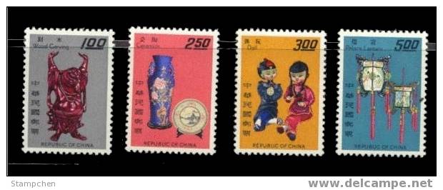 1967 Taiwan Handicraft Stamps Carving Wood Doll Porcelain Lantern - Dolls