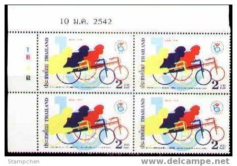 Block 4 Margin- 1999 Thailand Disabled Decade Stamp Bicycle Cycling - Handicaps