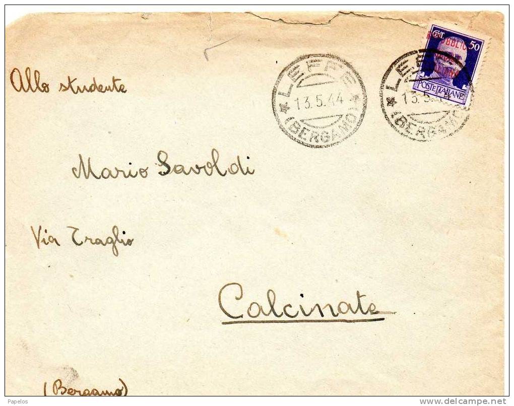 1944 LETTERA CON ANNULLO LEFFE BERGAMO FRANCOBOLLO CON - Marcophilia