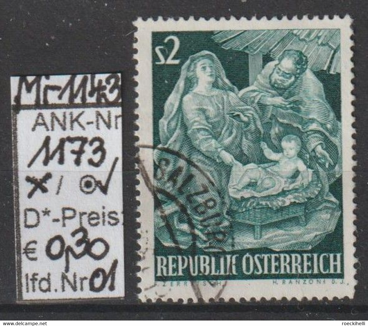 1963  - ÖSTERREICH - SM "Weihnacht" 2 S Blaugrün - O  Gestempelt - S. Scan (1173o 01   At) - Used Stamps