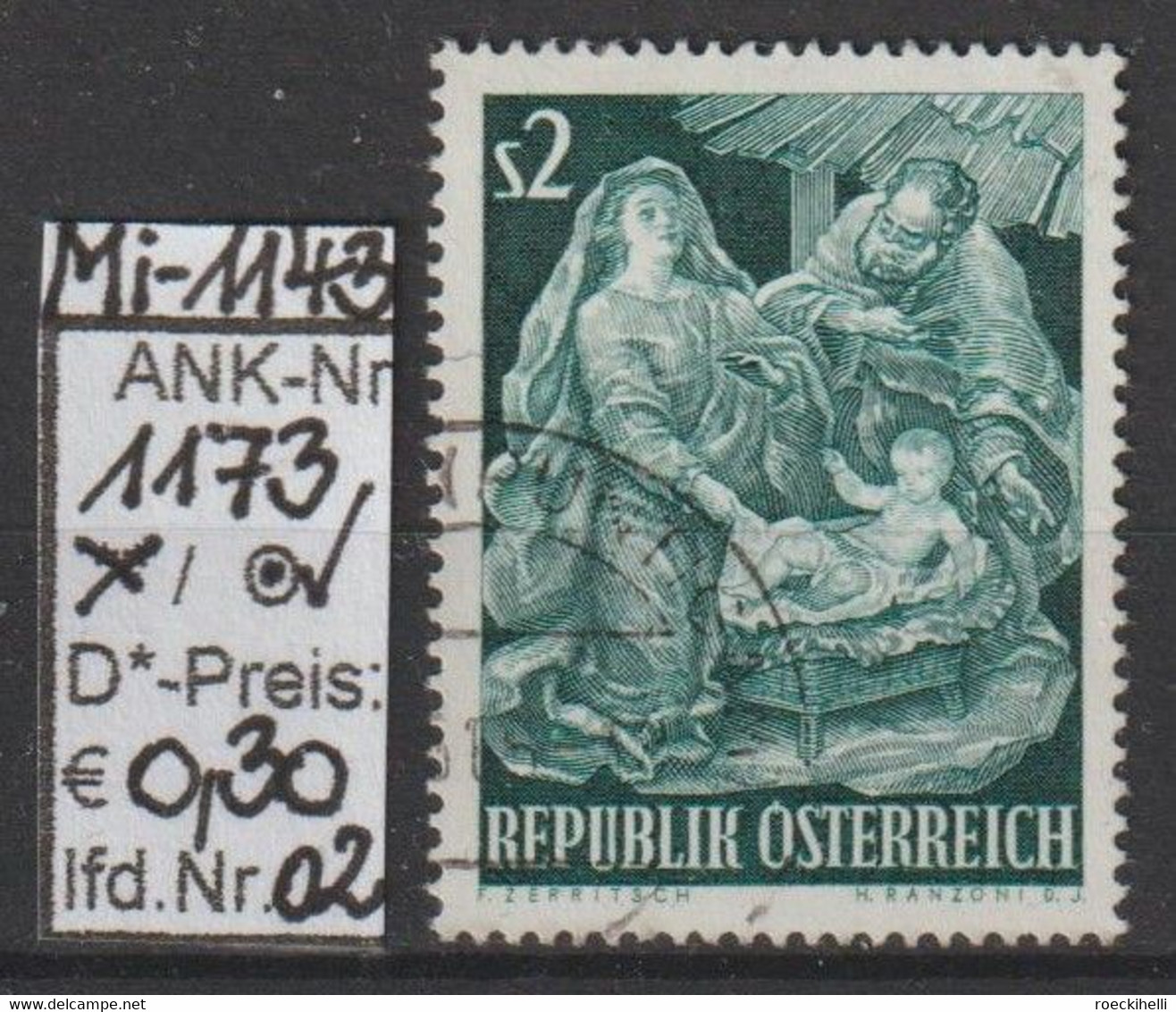 1963  - ÖSTERREICH - SM "Weihnacht" 2 S Blaugrün - O  Gestempelt - S. Scan (1173o 02   At) - Oblitérés