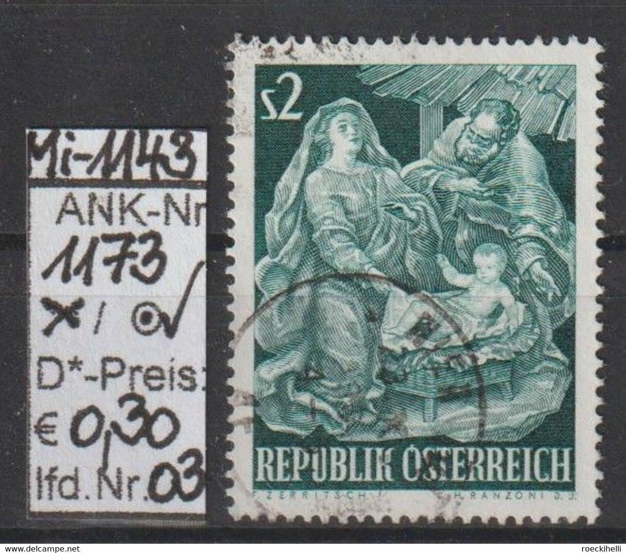 1963  - ÖSTERREICH - SM "Weihnacht" 2 S Blaugrün - O  Gestempelt - S. Scan (1173o 03   At) - Used Stamps