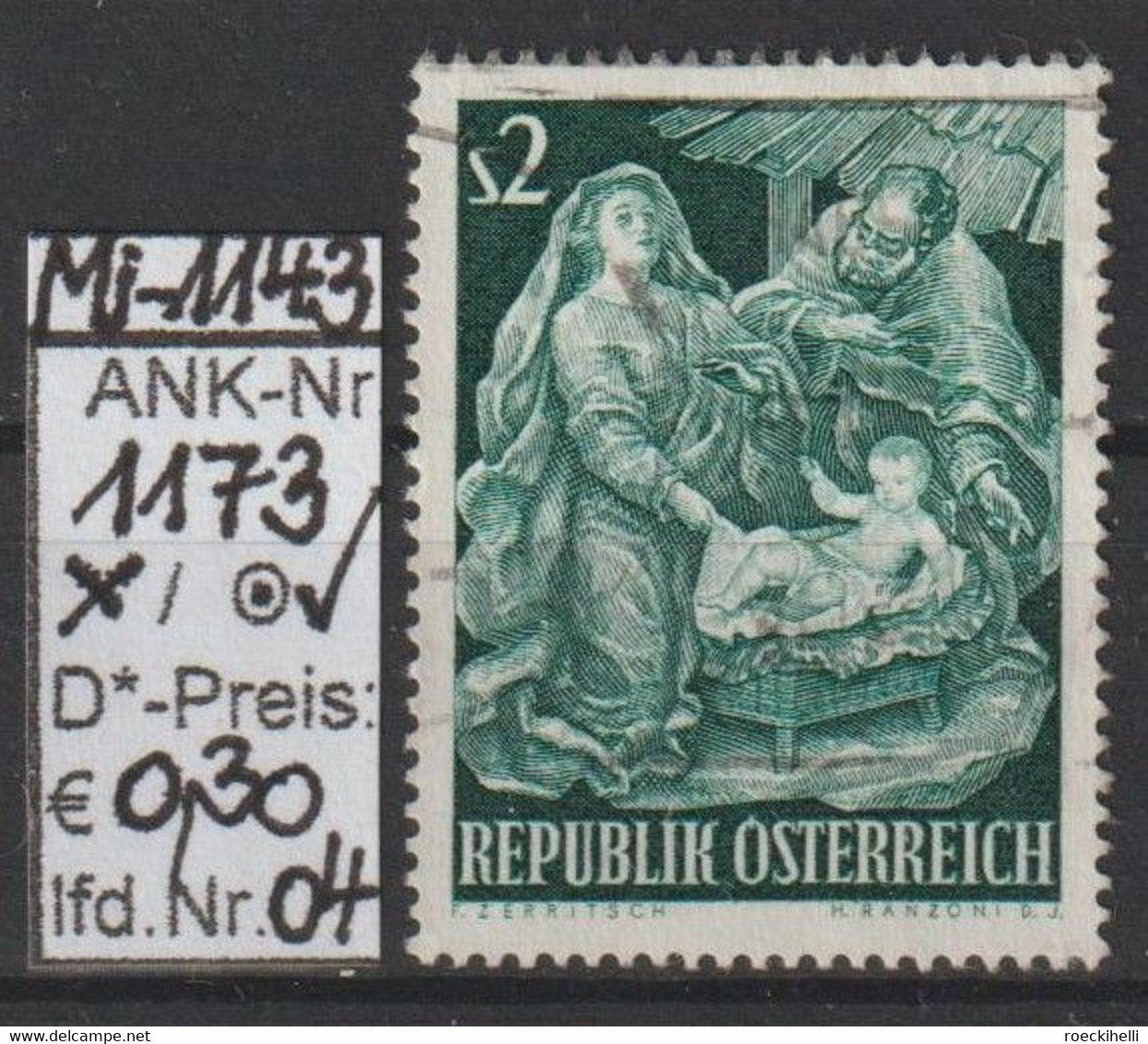 1963  - ÖSTERREICH - SM "Weihnacht" 2 S Blaugrün - O  Gestempelt - S. Scan (1173o 04   At) - Used Stamps