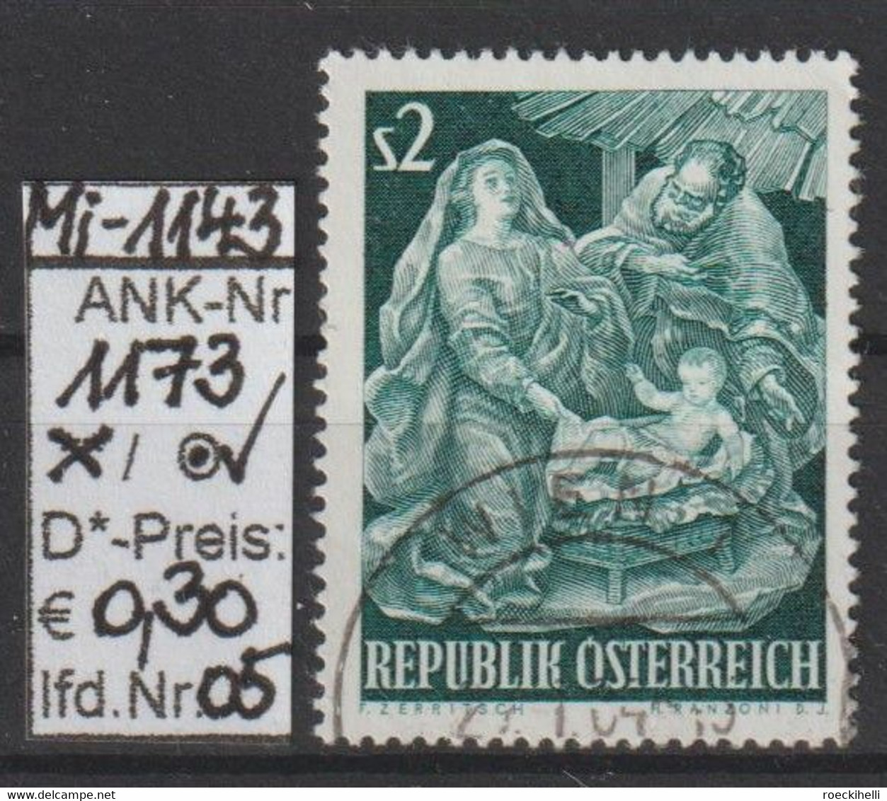 1963  - ÖSTERREICH - SM "Weihnacht" 2 S Blaugrün - O  Gestempelt - S. Scan (1173o 05   At) - Used Stamps