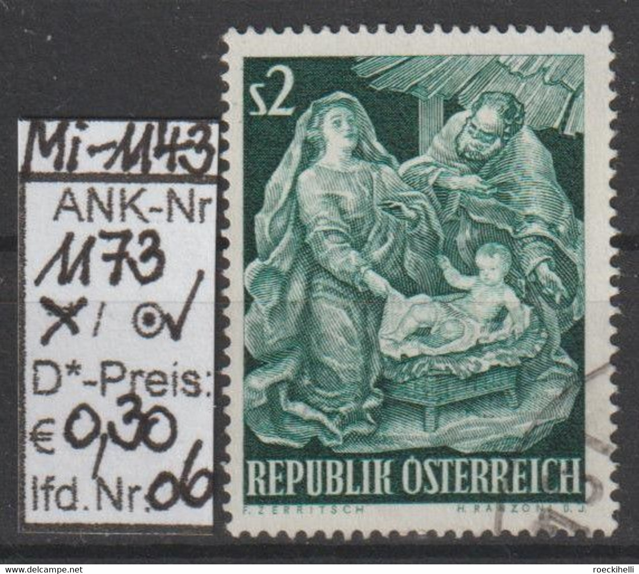 1963  - ÖSTERREICH - SM "Weihnacht" 2 S Blaugrün - O  Gestempelt - S. Scan (1173o 06-28   At) - Used Stamps
