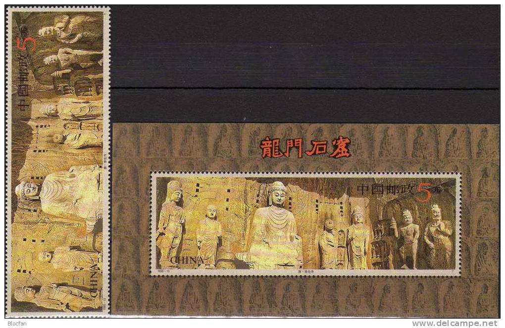 EXPO Bangkok China 2496,AD, Block 63+63 I ** 22€ Aufdruck in gold Skulpturen Höhlentempel Longmen-Schlucht bf CHINE