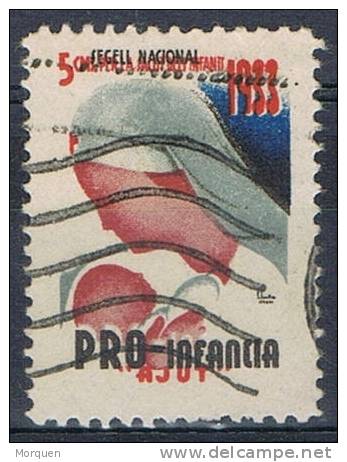 Viñeta Pro Infancia 1933. VARIEDAD Desplazado Color Rojo º - Spanish Civil War Labels