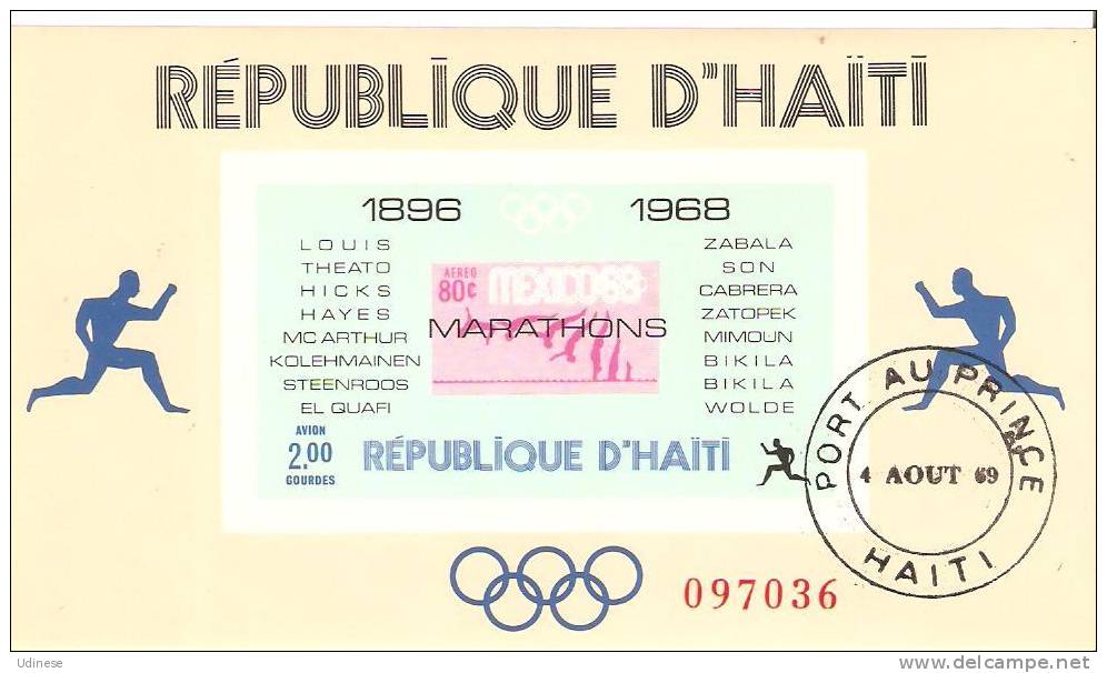 HAITI 1969 - OLYMPIC GAMES - S/S - 2.00 BLUE - USED OBLITERE GESTEMPELT USADO - Verano 1968: México