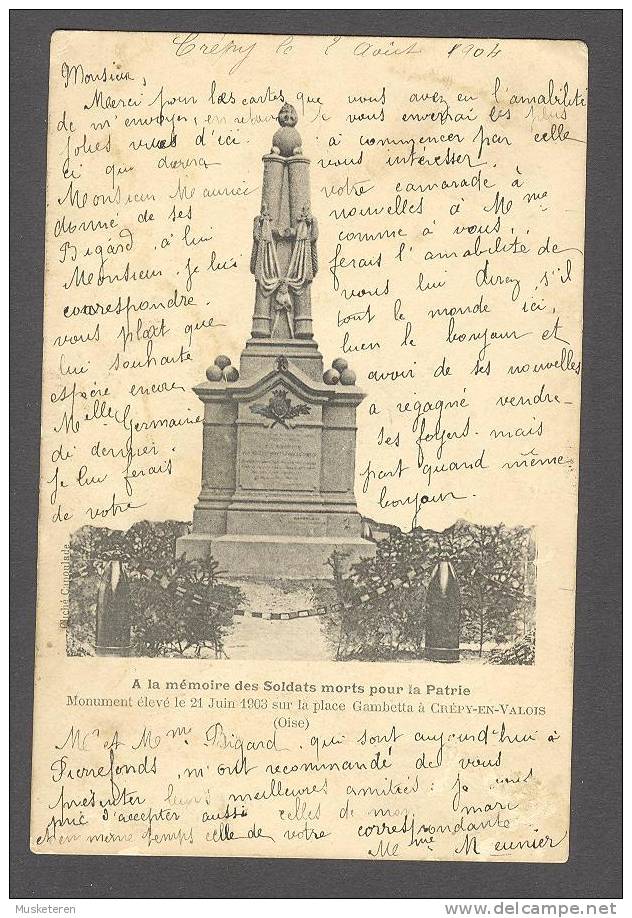 France CPA Crepy En Valois Monument A La Mémoire Des Soldat Mort Pour La Patrie 1904 Aux L'Ecole D'Artillerie De DOUAI - Crepy En Valois
