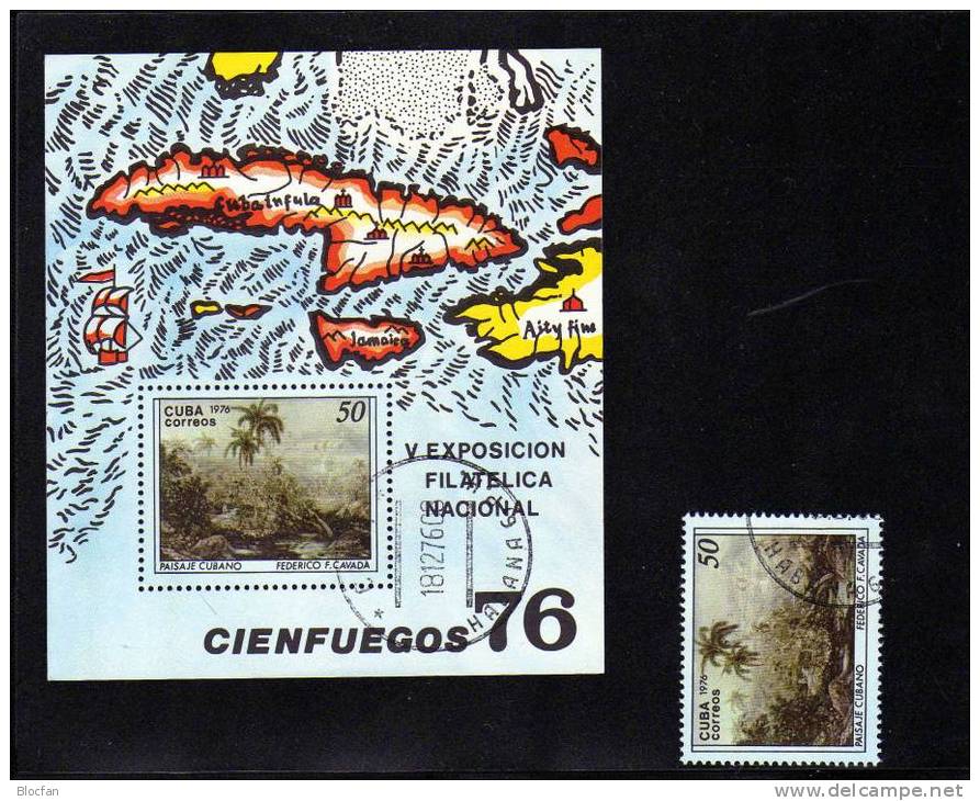 5.Nationale BMA 1976 Kubanische Landschaft Kuba 2175+Block 48 O 7€ Gemälde Maler Cavada Art Bloc Painting Sheet Bf Cuba - Gebraucht