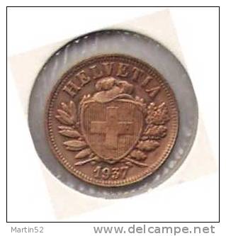 Schweiz Suisse: 2 Rappen / Centime 1937 (Bronze O 20mm, 3g) - Vz / -xf  Gereinigt - Nettoyée - Cleaned - 2 Centimes / Rappen