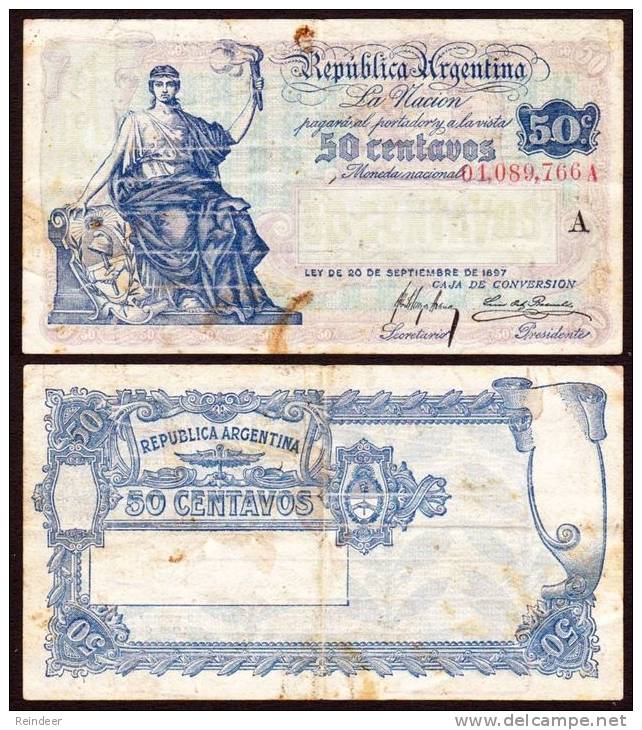 ® ARGENTINA: 50 Cents. (1899-1900) Primer Billete - Argentine