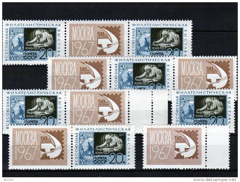 EXPO Moskau 1967 Marke Auf Marke ZD-Varianten SU 3351+5xZD ** 10€ Rote Oktober Stamp On Stamp 149 Se-tenant Bf USSR CCCP - Varietà E Curiosità