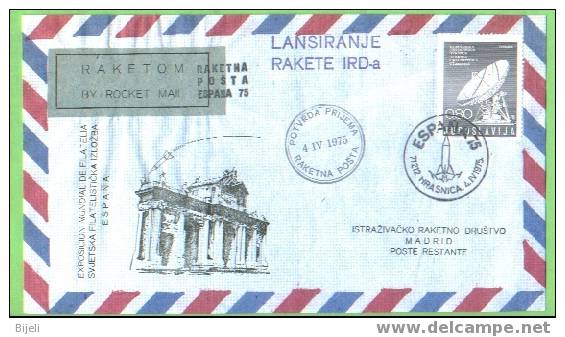 Rocket Mail,Jugoslavia (ESPANA 75)Hrasnica 4.4.1975.(today Bosnia) - Europe