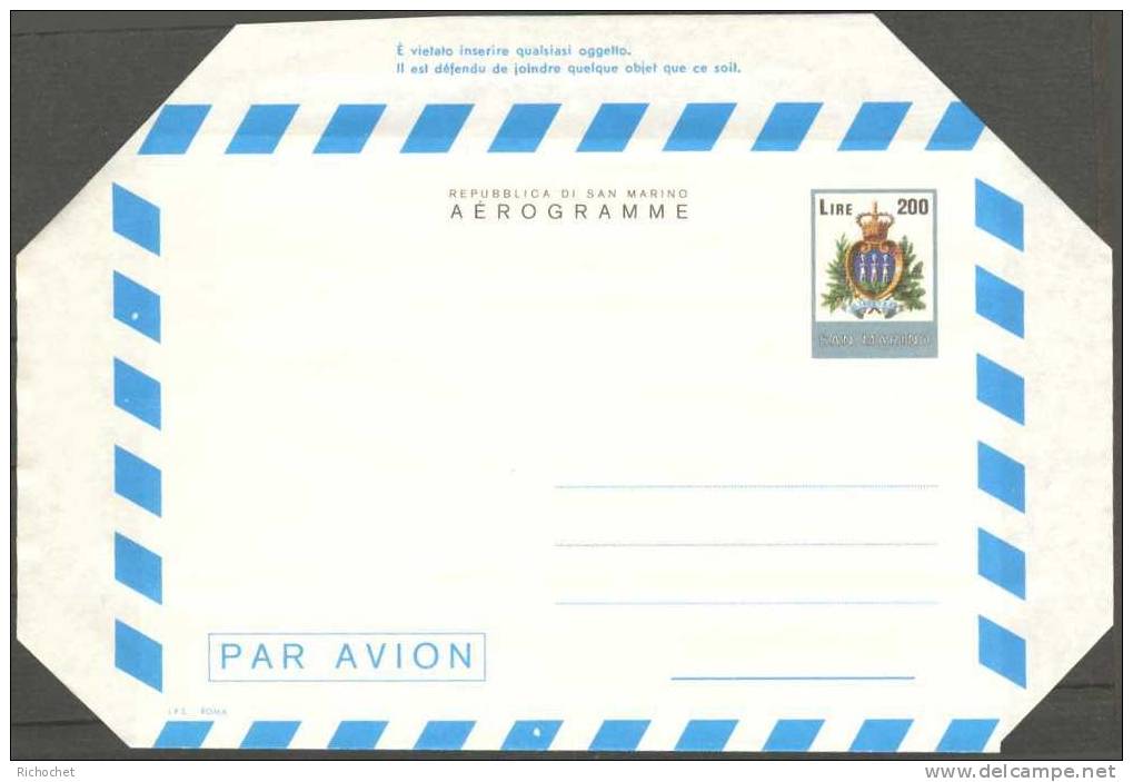 Saint-Marin - Aérogramme 200 Lire - Interi Postali