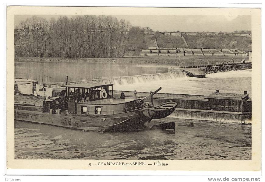 Carte Postale Ancienne Champagne Sur Seine - L'Ecluse - Péniche, Batellerie - Champagne Sur Seine