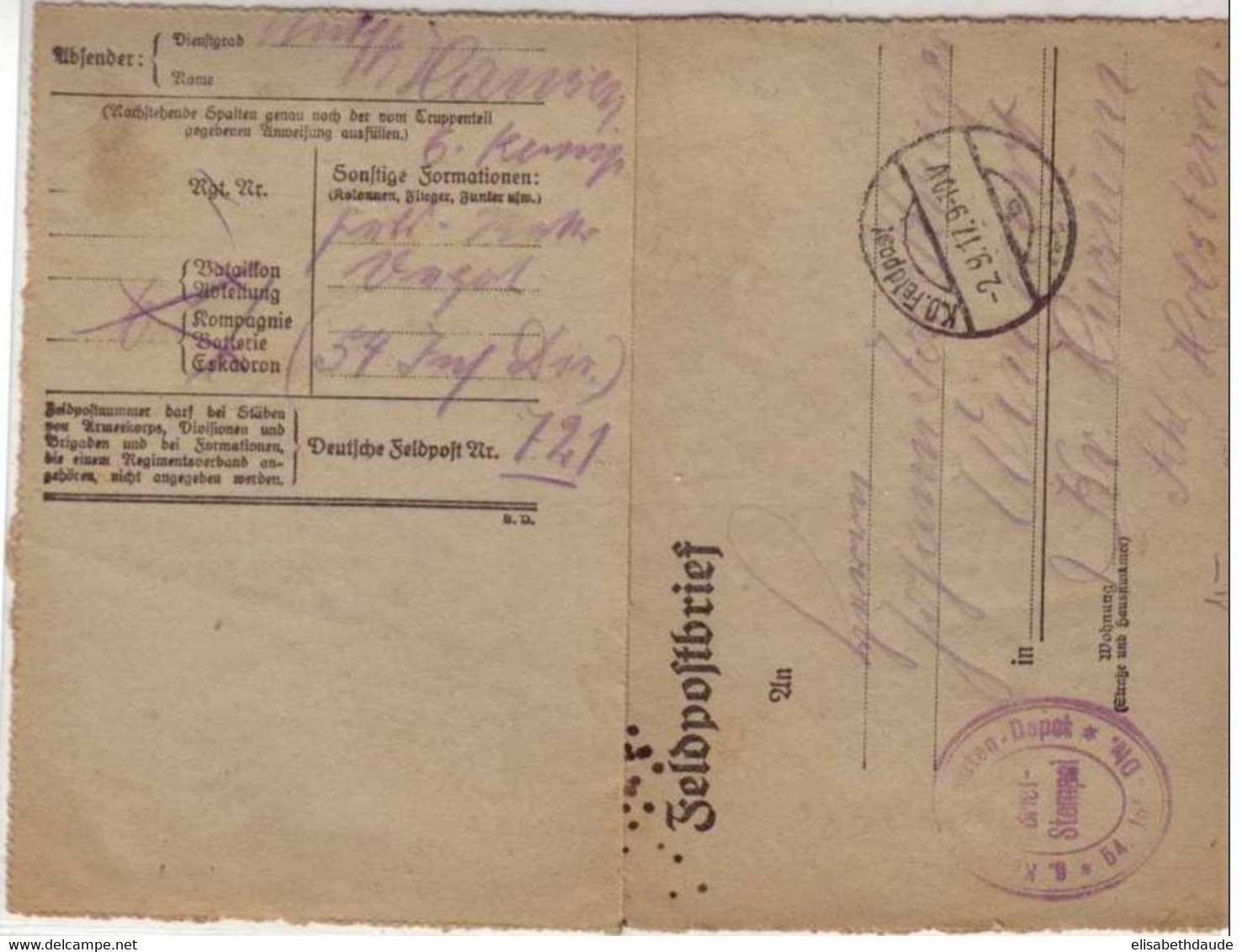 GUERRE 14/18 - CARTE LETTRE MILITAIRE  (FELDPOSTBRIEF)  - 1917 - 54° Division D'infanterie - Feldpost (portvrij)