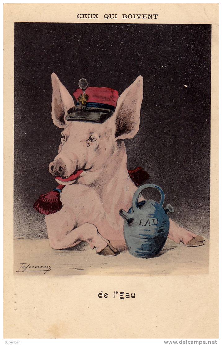 COCHON HABILLÉ - ATTITUDE HUMAINE : CEUX QUI BOIVENT ...de L´ EAU Par ESPINASSE - ANNÉE: ENV. 1900 (f-522) - Schweine