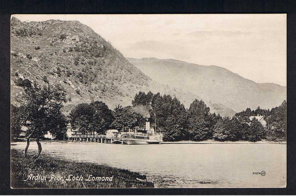 RB 590 -  Early Postcard - Ardlui Pier & Paddlesteamer Loch Lomond Dunbartonshire Scotland - Dunbartonshire