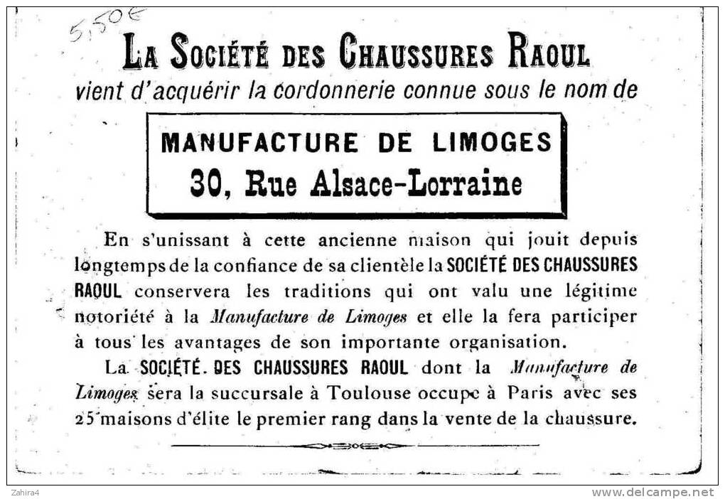 RAOUL  -  CHAUSSURES  -  MANUFACTURE DE LIMOGES  -  MAGASIN DE TOULOUSE - Otros & Sin Clasificación