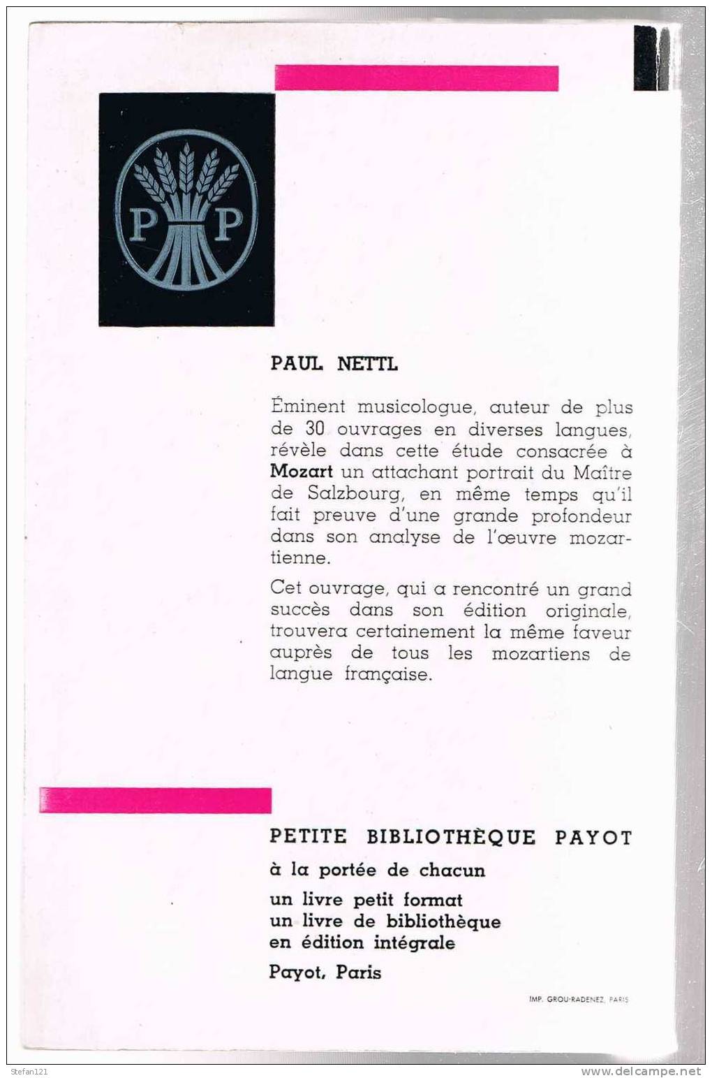 Mozart - Paul Nettl - 1962 - Petite Bibliothèque Payot - 192 Pages - 18 Cm X 12 Cm - Música
