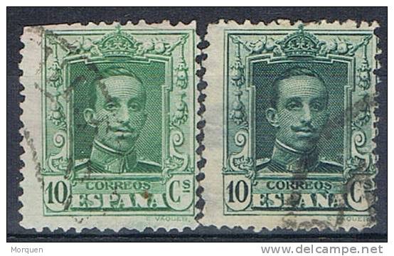 España 10 Cts Verde Alfonso XIII, Num 314a Y 314b  º Variedad - Oblitérés