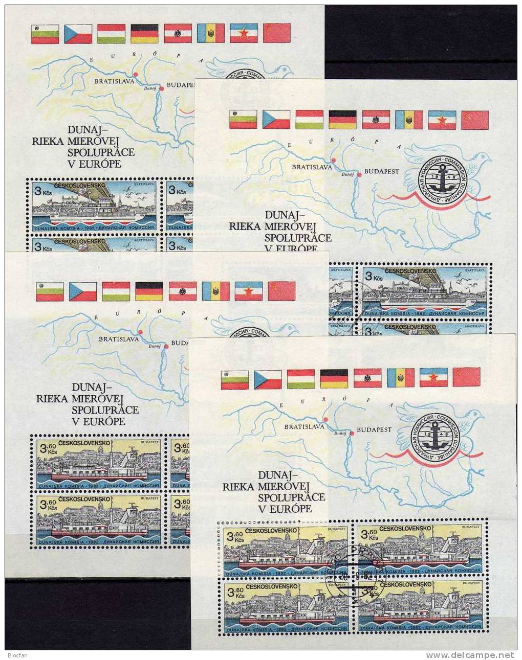 CEPT-Kommission Donau-Schiffe CSSR Block 51/52 **/o 28€ Mitläufer Donauschiff Flaggen Hb Bloc Flag M/s Ship Sheet Bf CSR - Nuovi