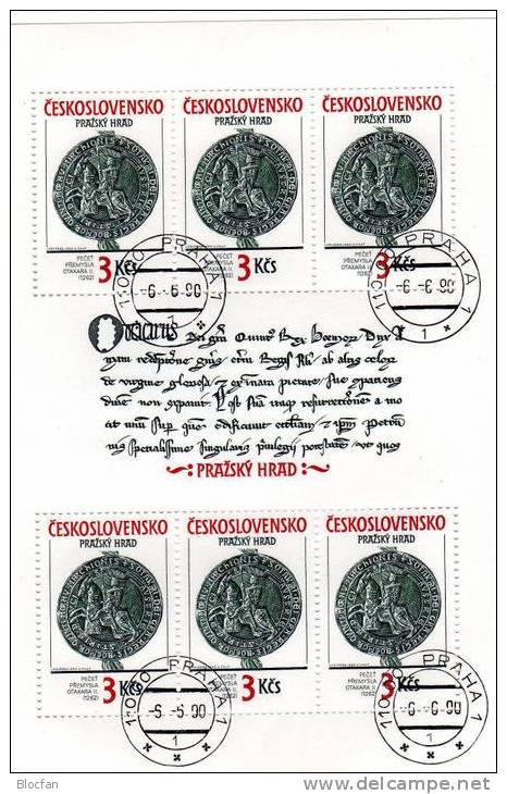 Siegel Ottokar II.1990 Tschechoslowakei3051/2+Kleinbogen O 9€ Eiserne Hand Kunst Prag Hoja Bloc Ss Art Sheetlets Bf CSSR - Blocks & Sheetlets