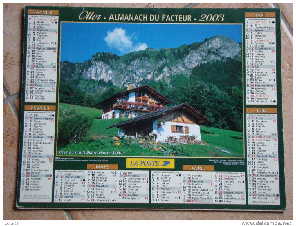 Calendrier ALMANACH Du Facteur PTT - 2003 - Marais Poitevin Et Haute Savoie - OLLER - Aisne 02 - Très Bon état - Big : 2001-...