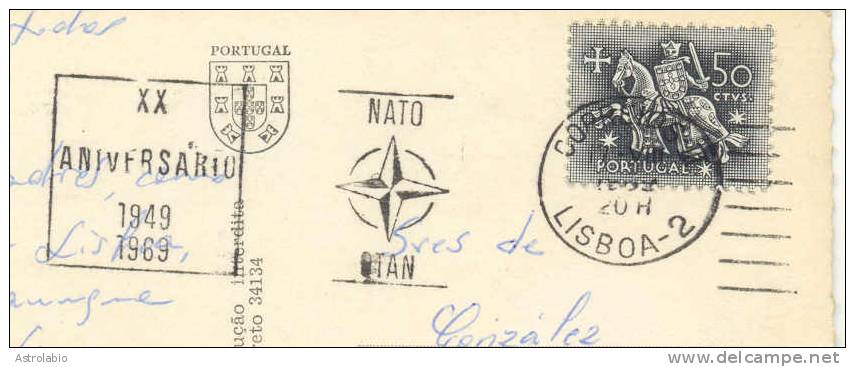 Portugal 1969 " XX Anivº De La NATO - OTAN " Flamme Sur Carte Postal - NAVO