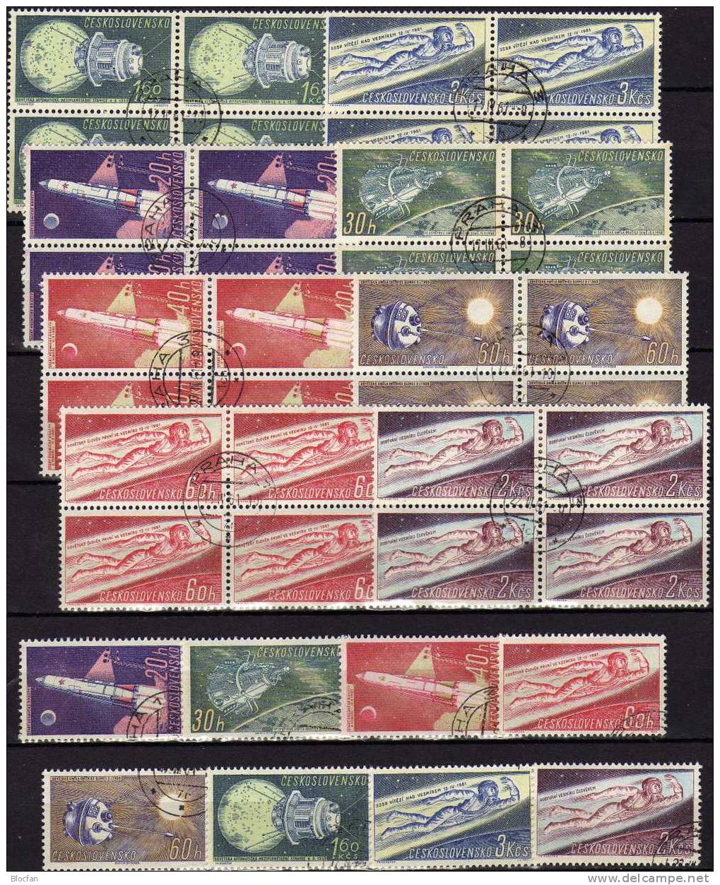 Raumfahrt 1961 Flug CSSR 1252/7,1263/4+4-Block O 19€ 1.Kosmonaut Gagarin Interplanetarische Venus-Station Space Bloc CSR - Collezioni & Lotti