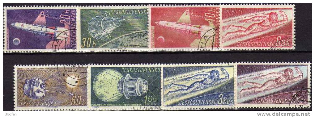 Raumfahrt 1961 Flug CSSR 1252/7,1263/4+4-Block O 19€ 1.Kosmonaut Gagarin Interplanetarische Venus-Station Space Bloc CSR - Collections, Lots & Series