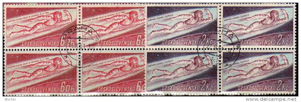 Raumfahrt 1961 Flug CSSR 1252/7,1263/4+4-Block O 19€ 1.Kosmonaut Gagarin Interplanetarische Venus-Station Space Bloc CSR - Collections, Lots & Séries