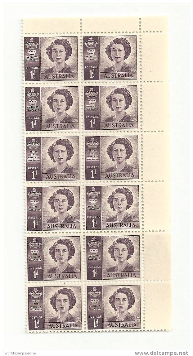 Australie, Year 1947, SG 222a (10 X In Block), Wedding Princess Elisabeth, MNH/PF - Mint Stamps