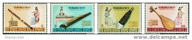 Taiwan 1969 Music Stamps 3-1 Flute Pi-pa Zither Costume Instrument - Nuevos