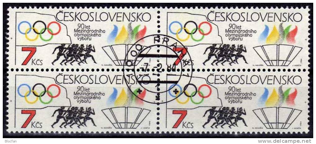 Olympischer Gedanke CSSR 2750 4-Block O 2€ 90 Jahre IOC 1984 Läufer Olympisches Feuer Olympics Sheet Bf Tschechoslowakei - Blocks & Sheetlets