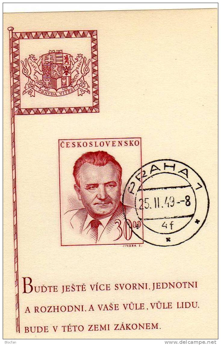 Präsidenten Block 1948 Klement Gottwald CSSR 556 B+Bl.10 O 10€ Porträt Staats-Präsident Ms Sheet Bf Tschechoslowakei CSR - Blocks & Sheetlets