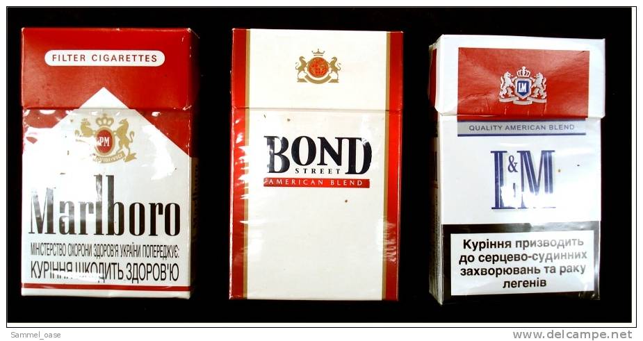 3 Leere Ukraine Zigarettenschachteln  -  Marlboro  ,  L&M  + Bond - Sonstige & Ohne Zuordnung