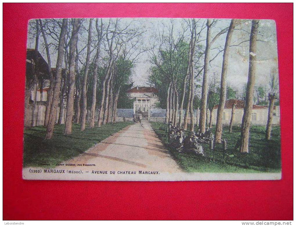 CPA COLORISEE -33-GIRONDE MARGAUX -MEDOC-AVENUE DU CHATEAU MARGAUX-ANIMEE  -VOYAGEE -3 PHOTOS RECTO /VERSO - Margaux
