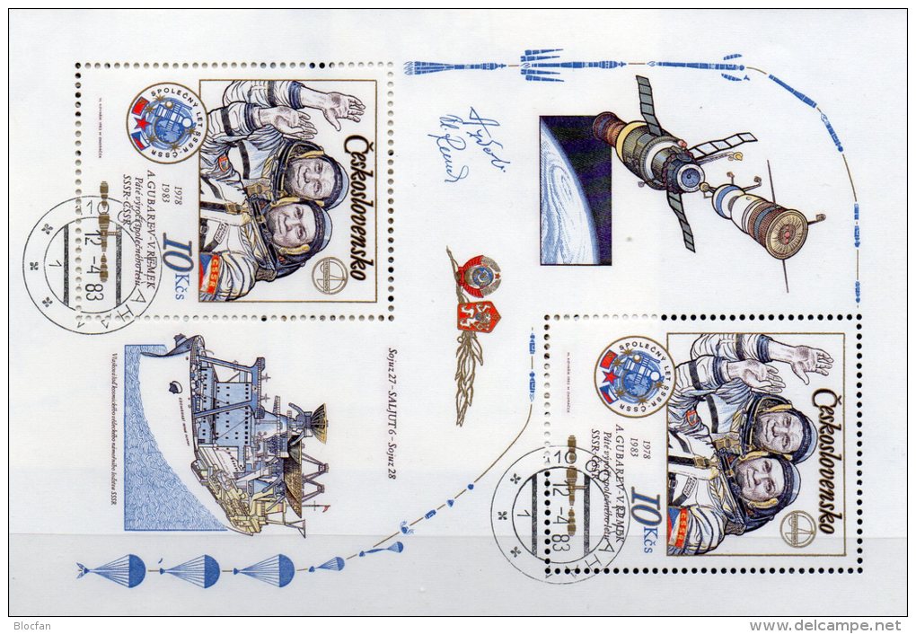 Jubiläum 5 Jahre Kosmonauten-Flug Remek CSSR Block 53 O 12€ Interkosmos-Programm USSR Blocchi Bf M/s Space Sheet Of CSR - Blocchi & Foglietti